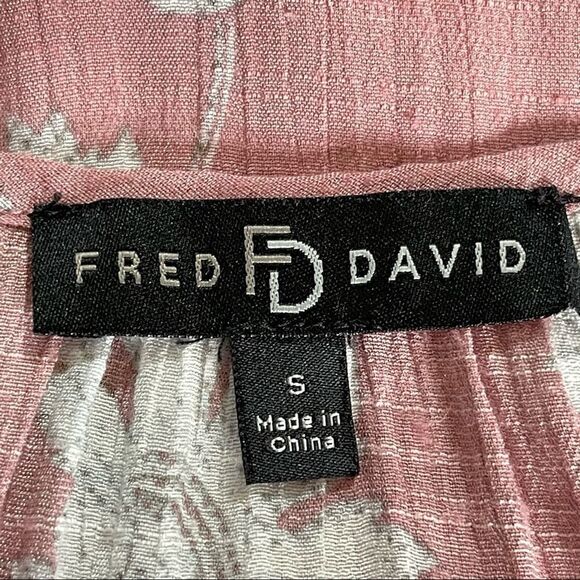 Fred David Pink Floral Tie Neck Long Sleeve Top Size Small - Picture 2 of 15